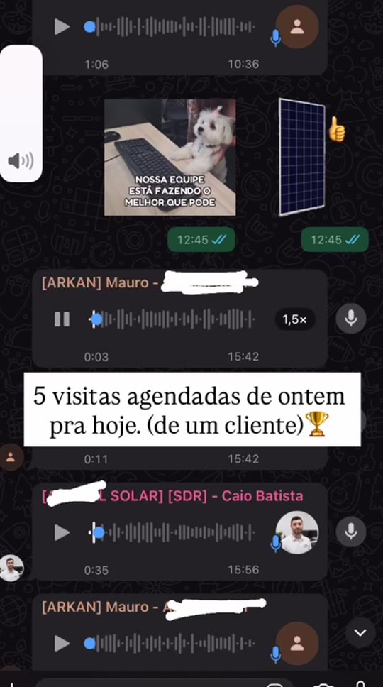 Captura de um registro da operação comercial no WhatsApp